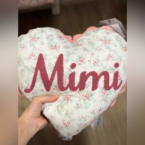 Floral Heart Pillow with 'Mimi' Embroidery